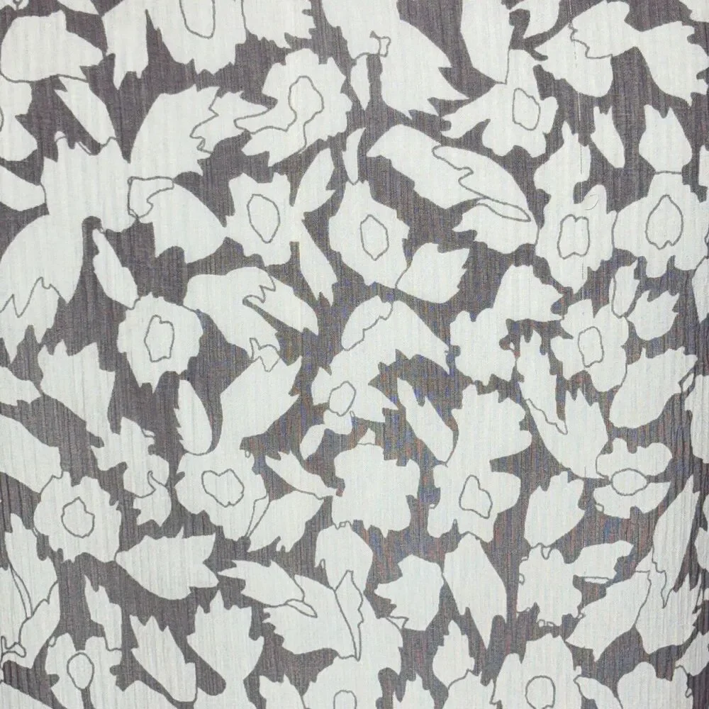 Club Monaco silk‎ chiffon flutter sleeve blouse Gray Brown print sheer Top Sz M - Picture 10 of 13